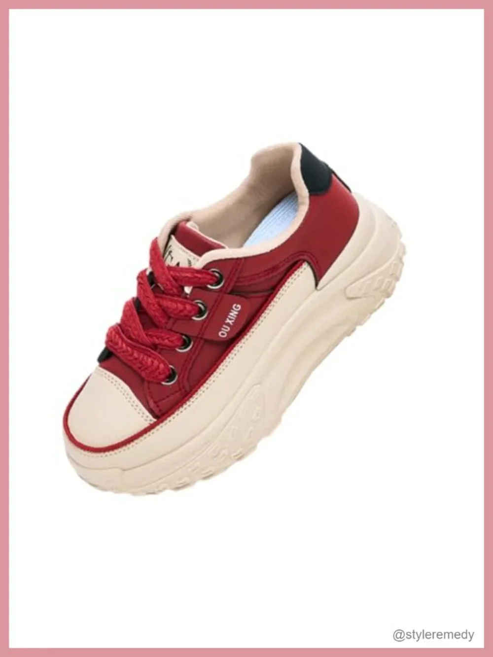 Chunky Platform Sneakers for Women, Breathable PU Leather Lace Up Athletic Shoes